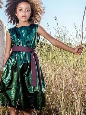 HTF Rare TiA CiBANi Girls Avant Garde Sculptural Green Metallic Dress, Size 5/6